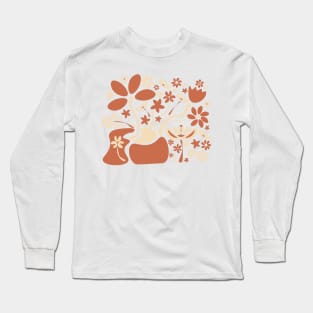 Terracotta and Sand Abstract Flowers Long Sleeve T-Shirt